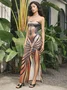 Body Print Split Strapless Plain Sleeveless Maxi Dress