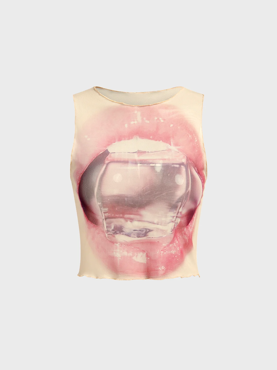Y2k Pink Mesh Lips Top Tank Top & Cami