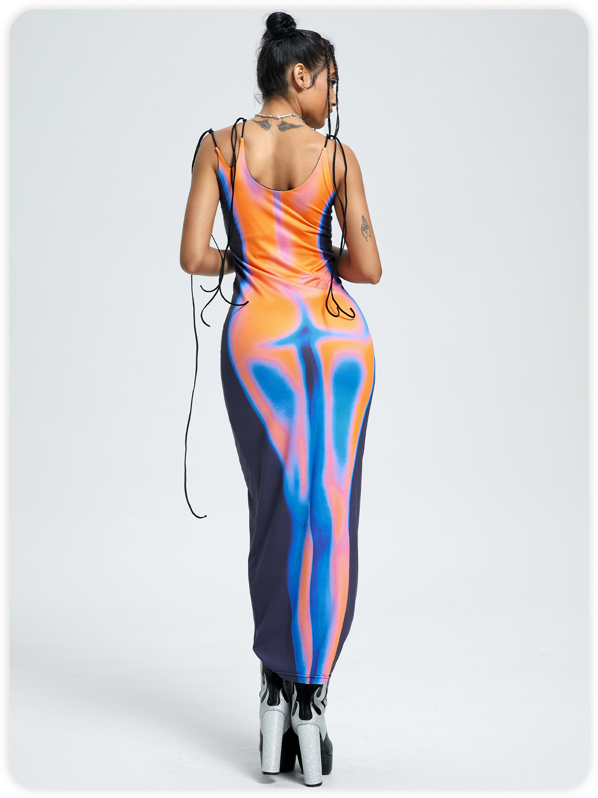 【Final Sale】Edgy Multicolor Body print Dress Midi Dress