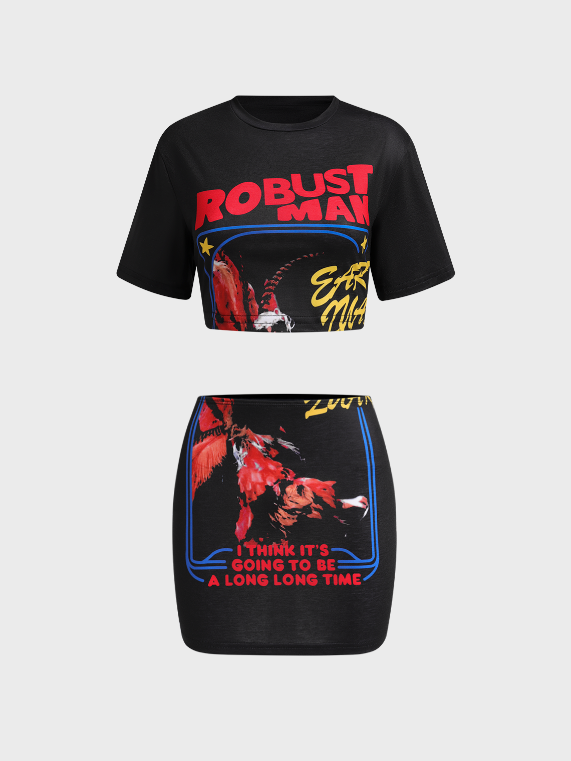 Street Red Vintage print Remade style Two-Piece Set