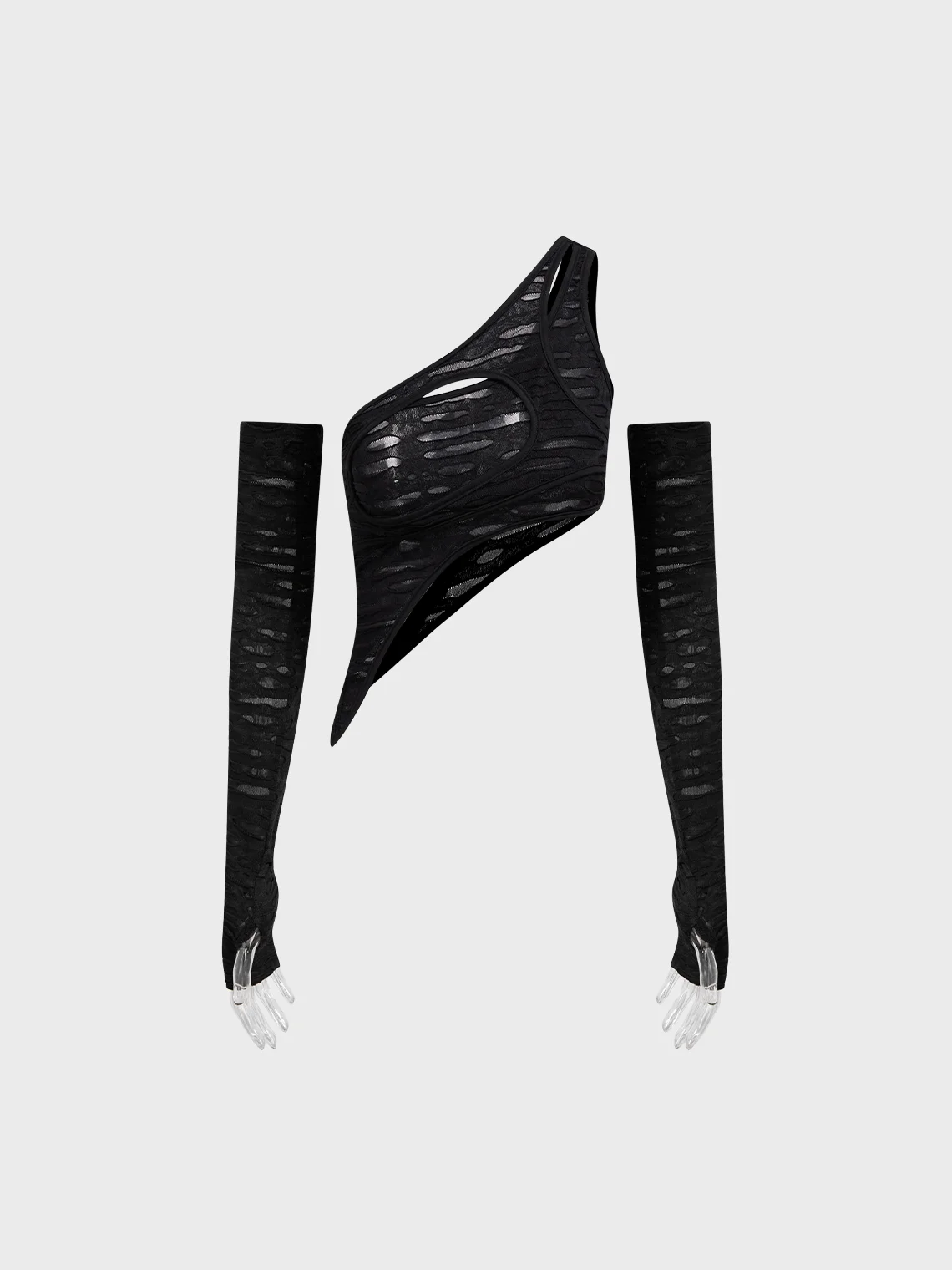 Y2K Off White Asymmetrical Design Arm Sleeves Cyberpunk Top Women Top