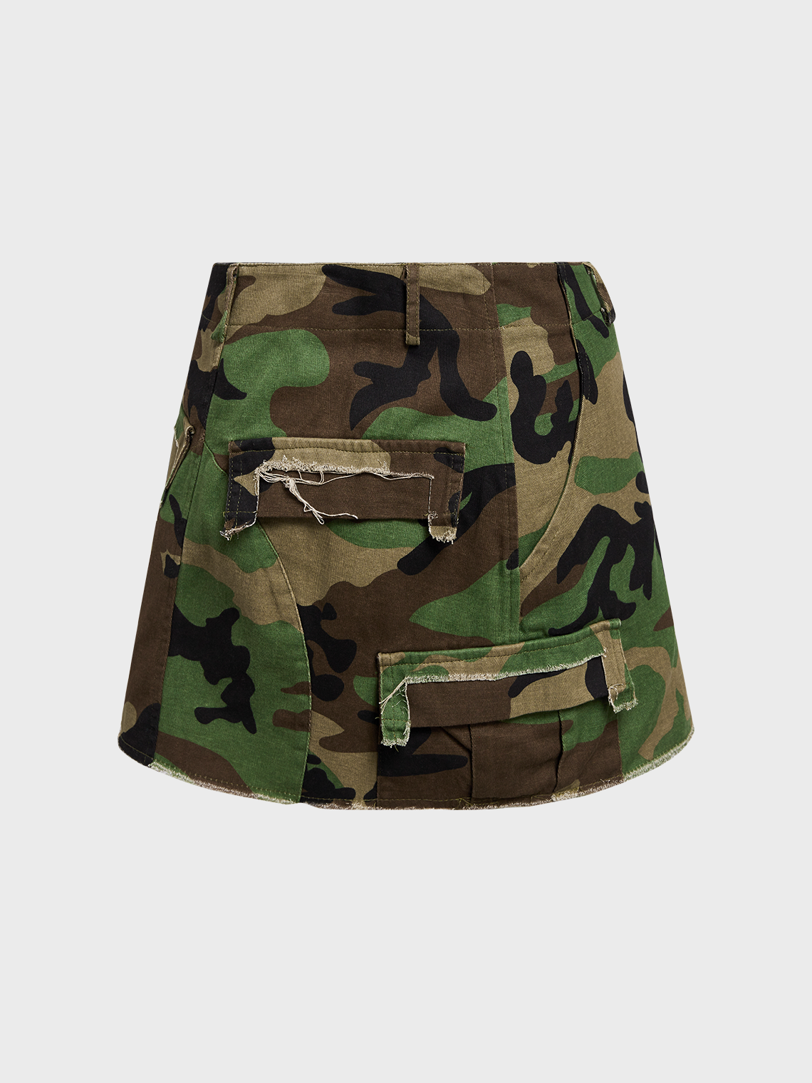 【Final Sale】Street Green Camo Button Bottom Skirt