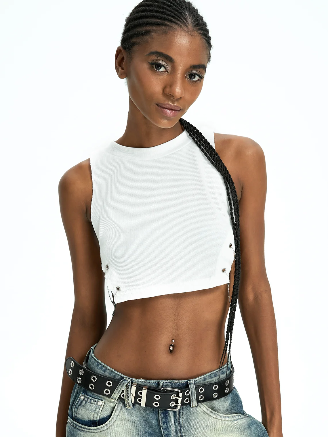 Street White Metal chain Top Tank Top & Cami