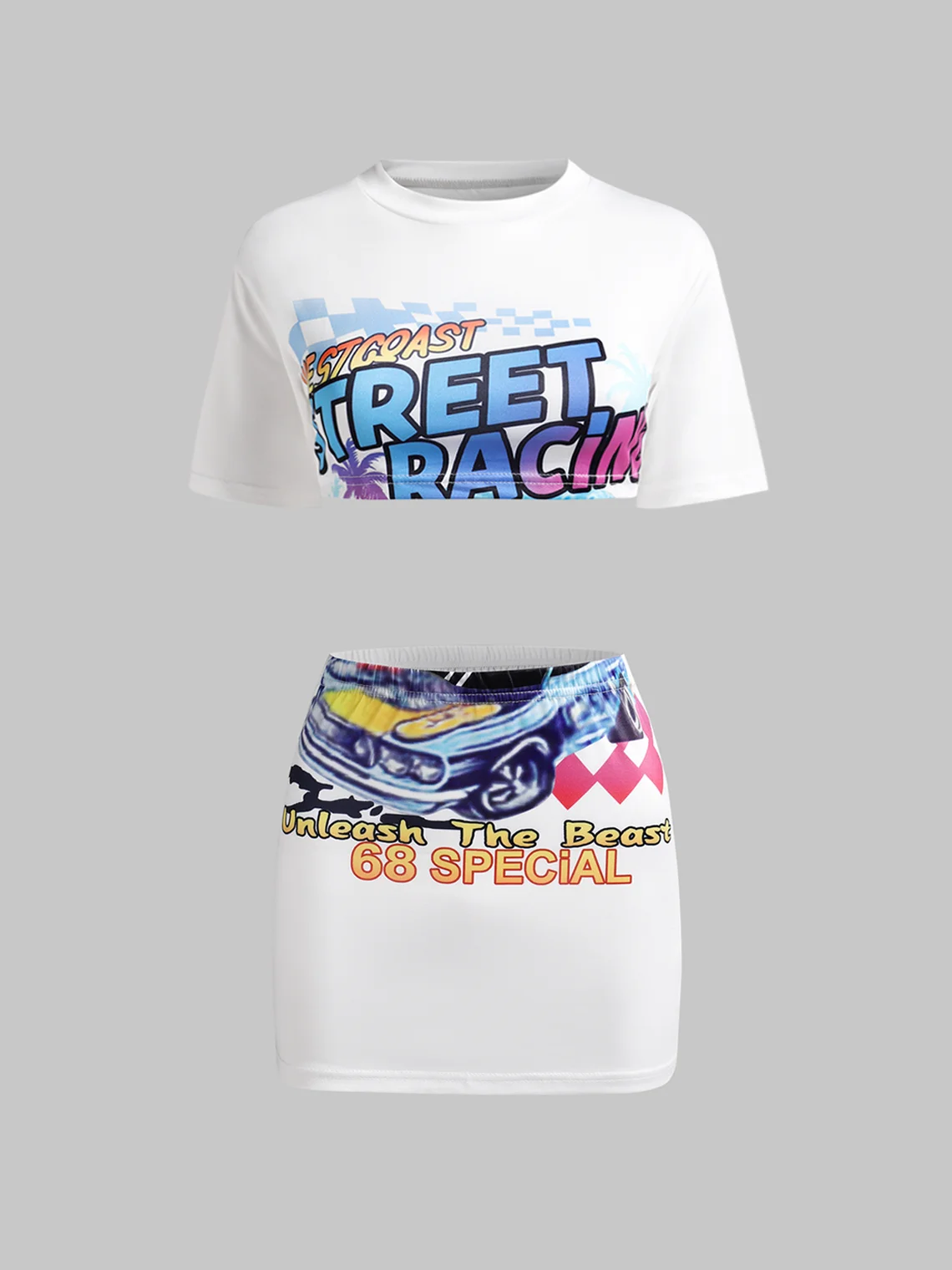 Y2k Blue Remake T-shirt Two-Piece Set