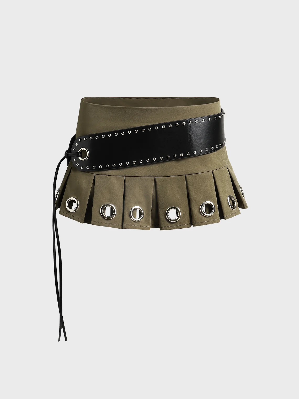 Belt Pleated Metal Plain Short Skirt