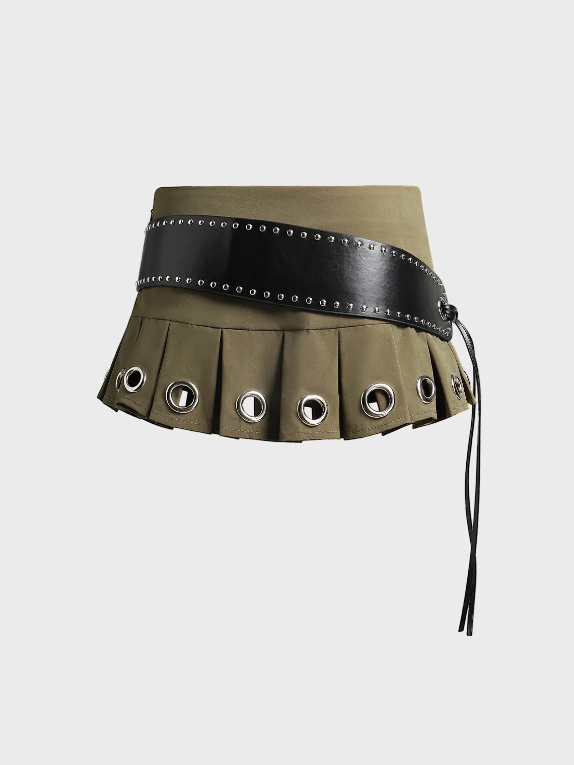 Belt Pleated Metal Plain Short Skirt
