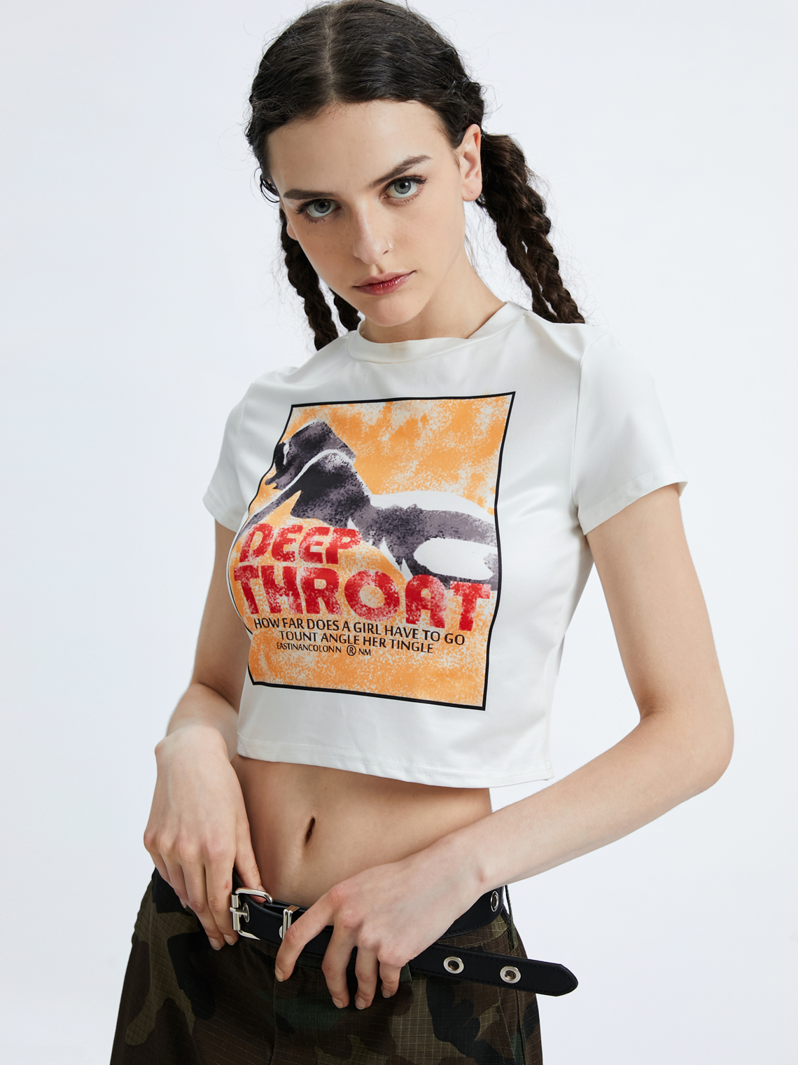 Y2K White Body Print Crew Neck Top T-Shirt