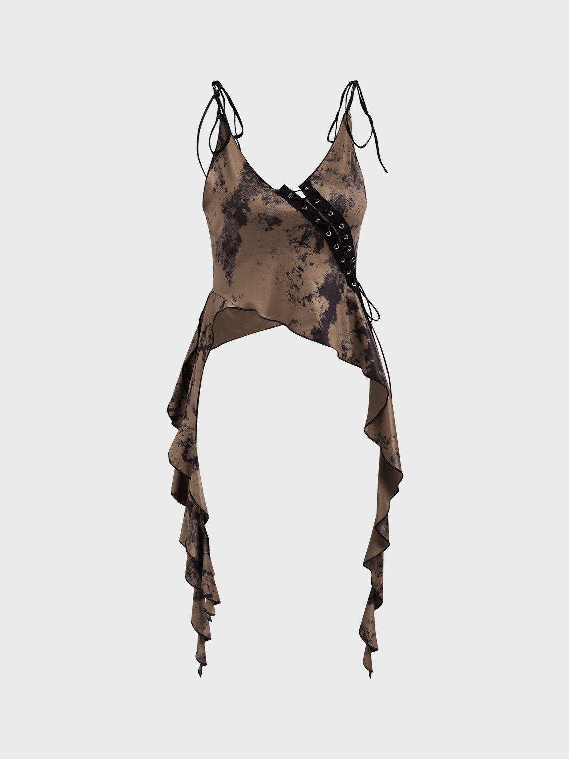 Lace Up Ruffles Spaghetti  Cami Top