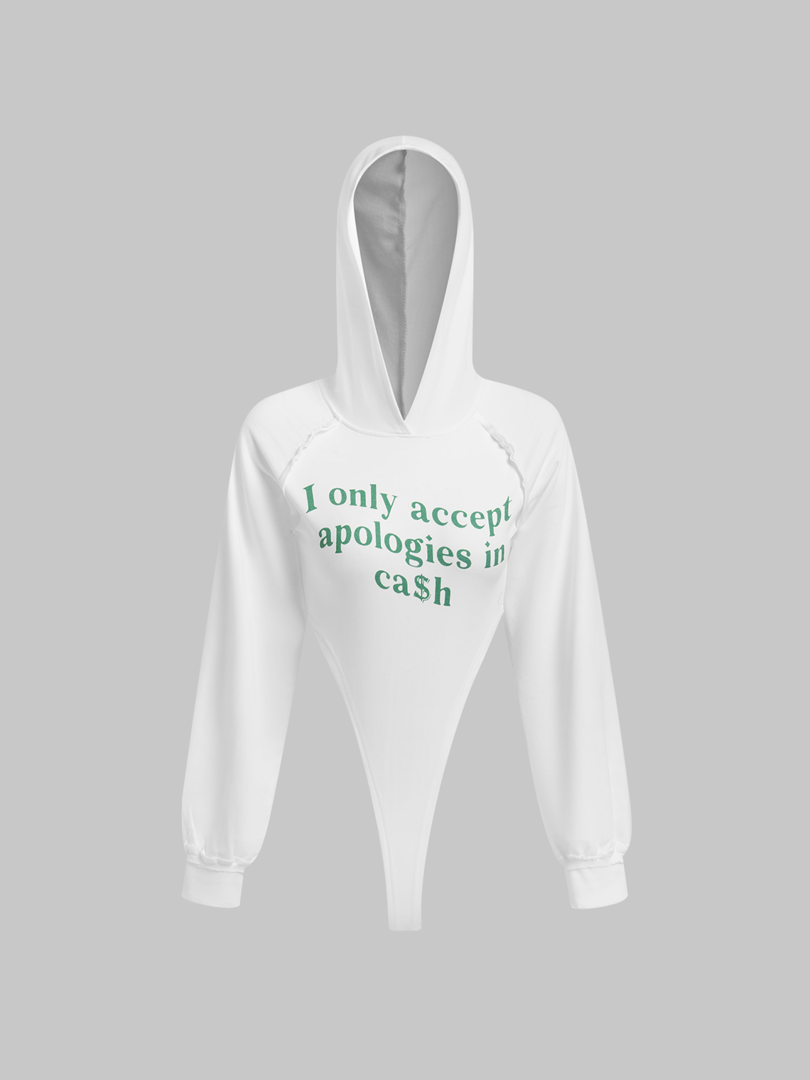 【Final Sale】Hoodie Text Letters Long Sleeve Bodysuit