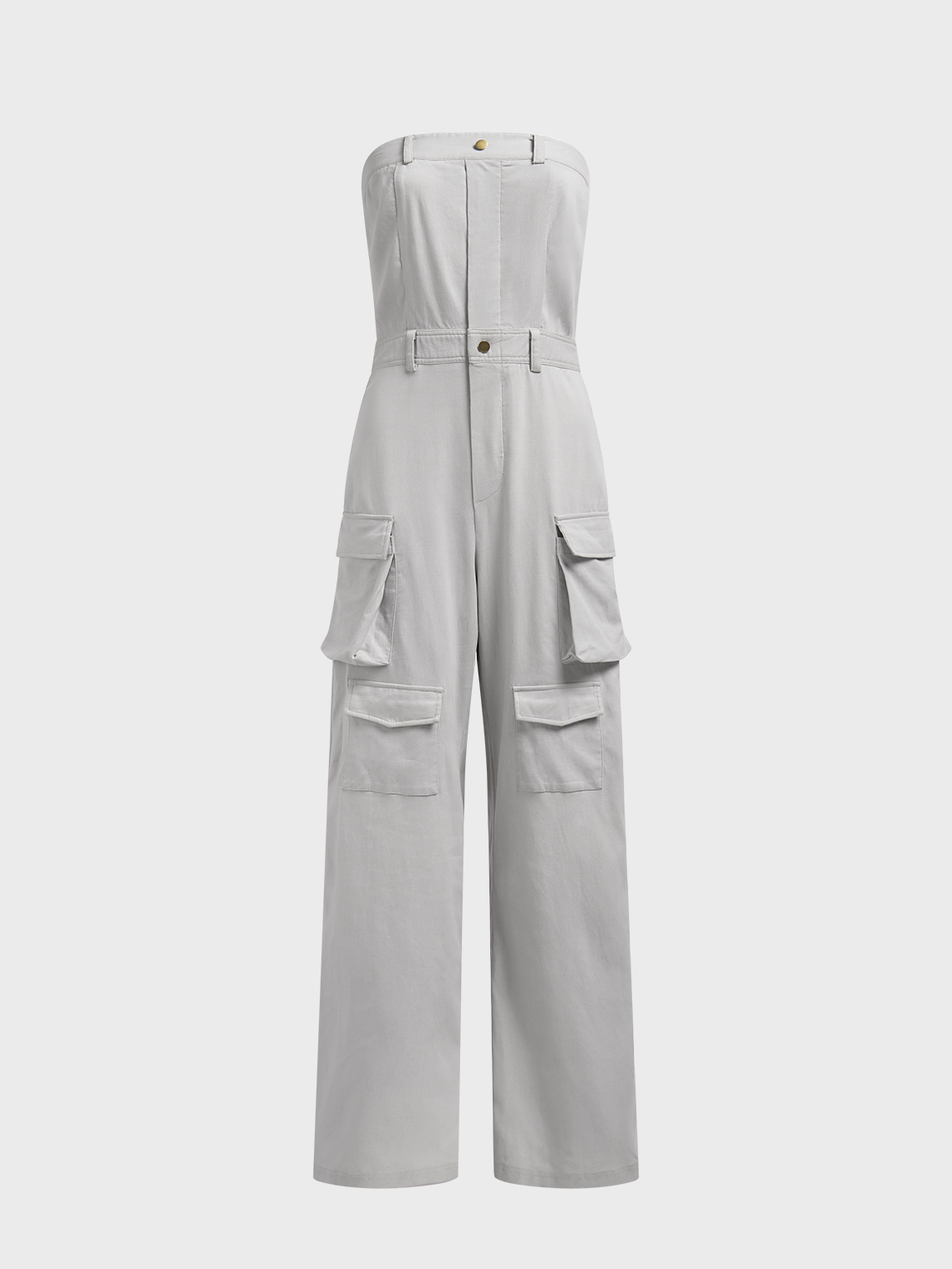 【Final Sale】Pockets Strapless Plain Tube Cargo Jumpsuit