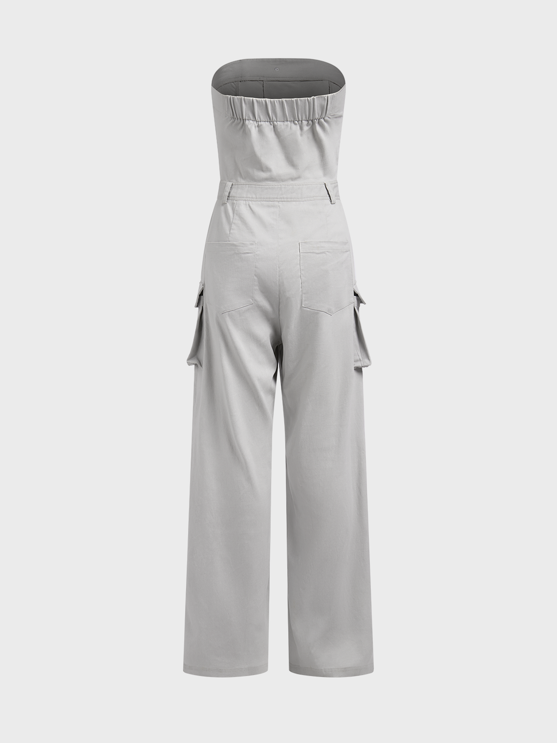 【Final Sale】Pockets Strapless Plain Tube Cargo Jumpsuit