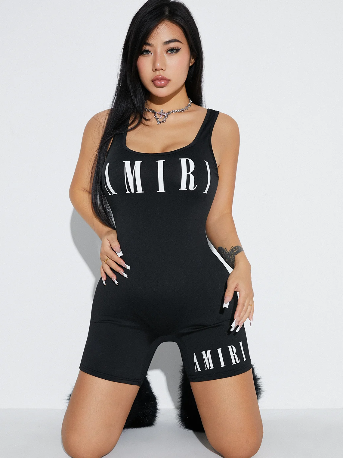 Activewear Street Black Text letters Romper