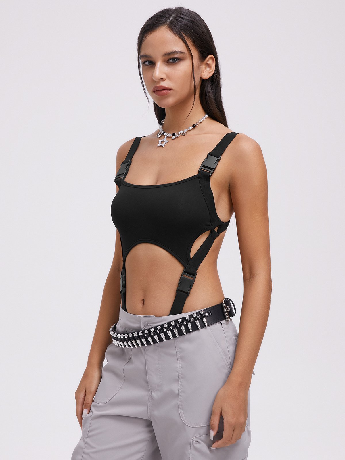 Street Black Slim Cut Out Cyberpunk Bodysuit