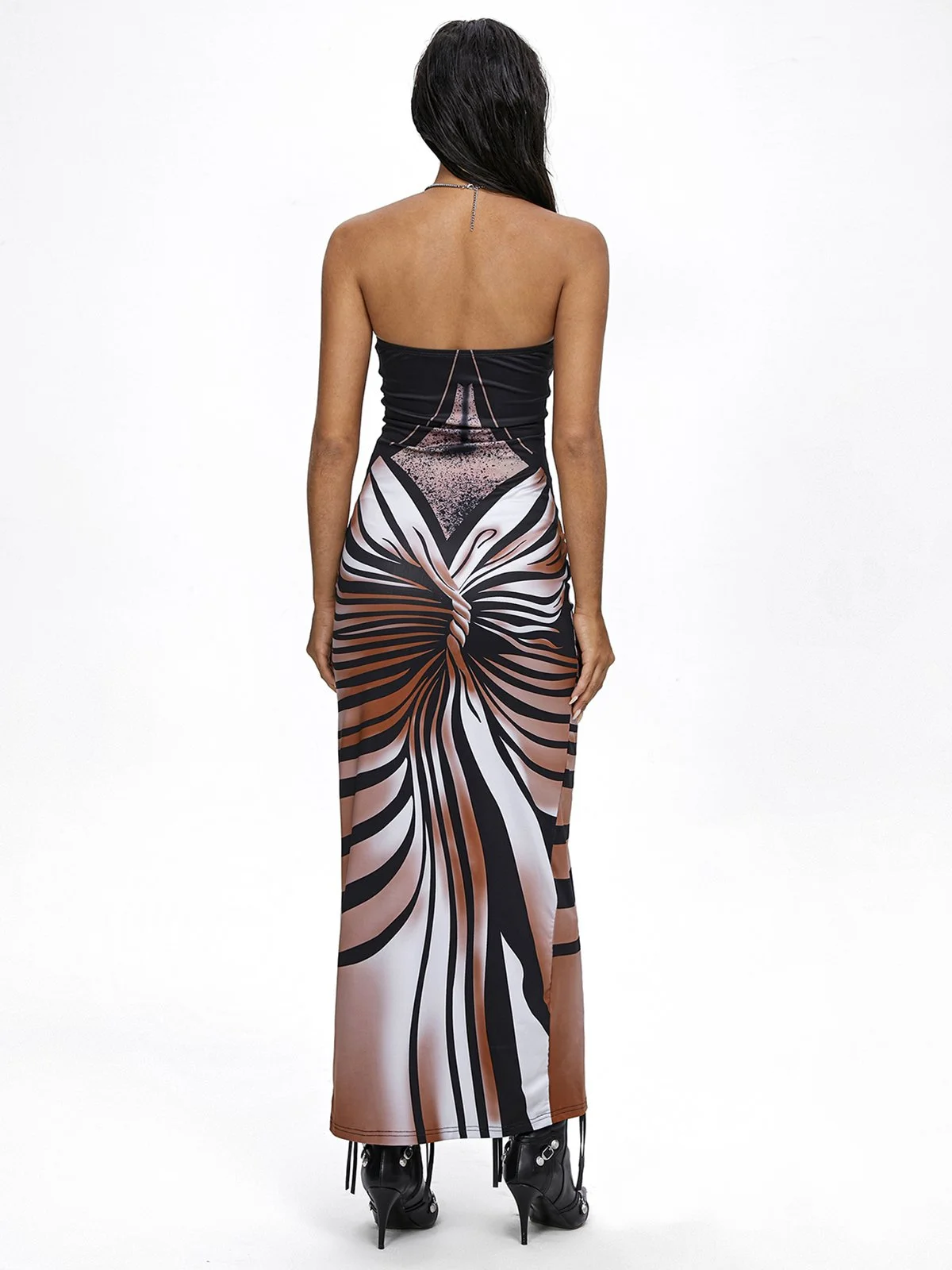 Body Print Strapless Striped Sleeveless Maxi Dress