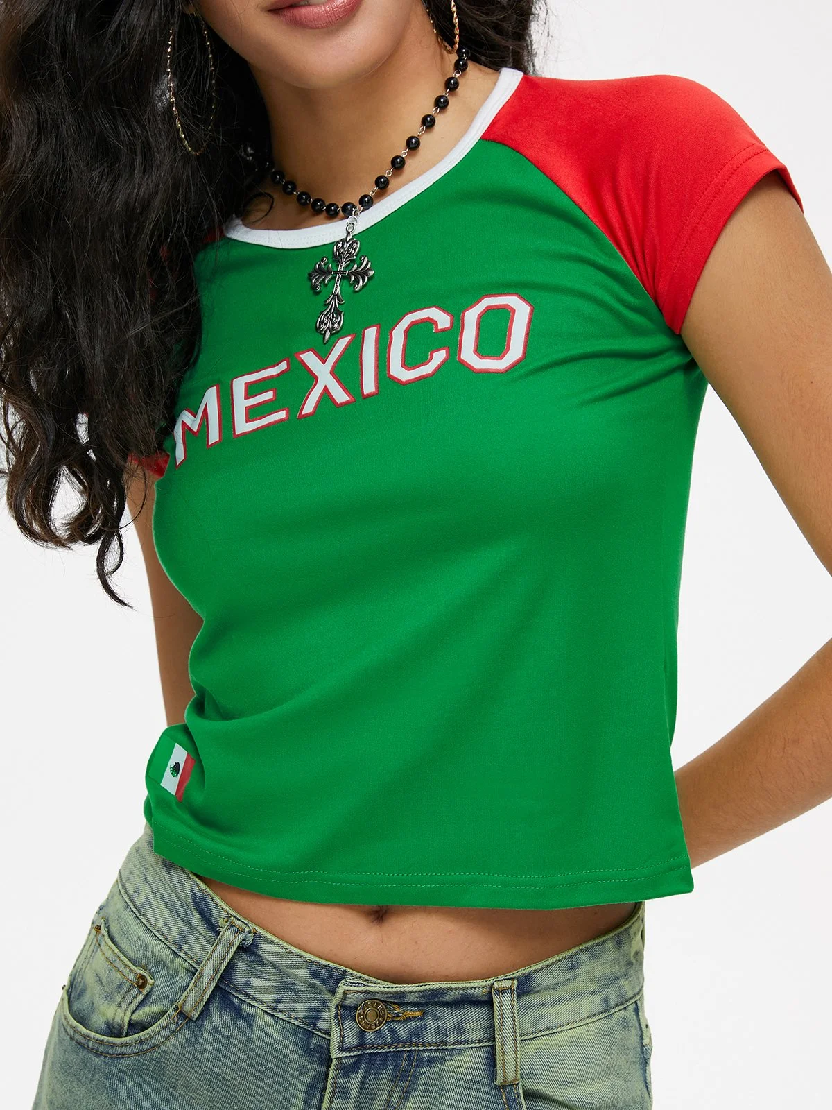 Mexico Crew Neck Color Block Short Sleeve T-Shirt