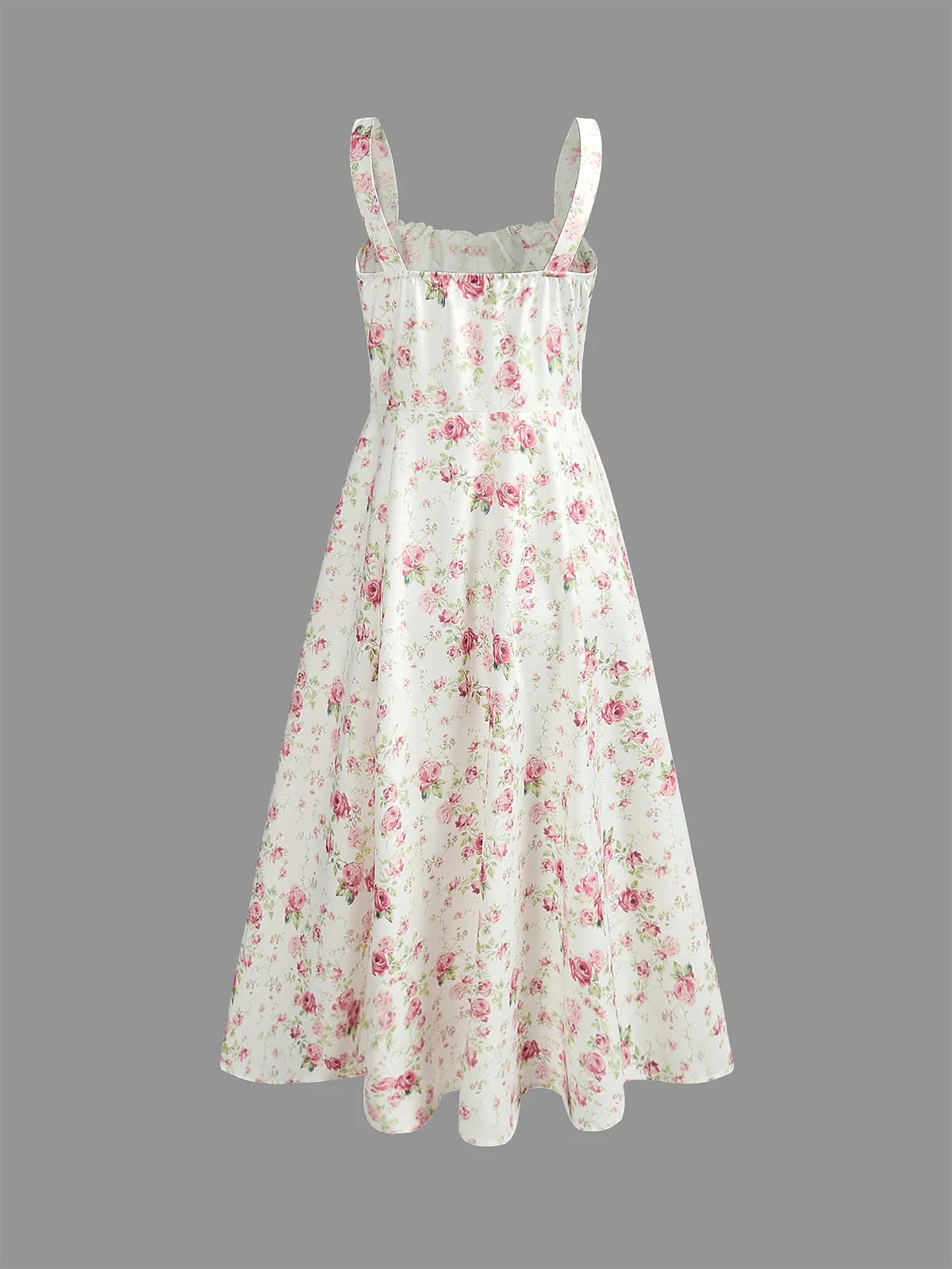 Square Neck Floral Gallus Maxi Dress