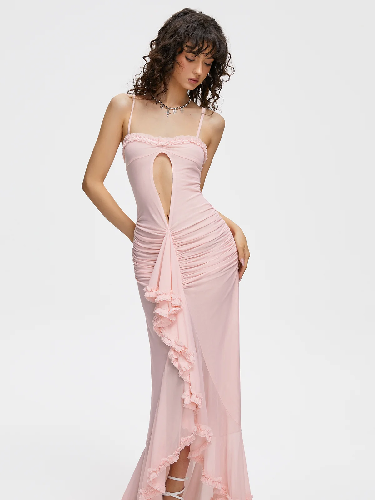 asymmetrical design Spaghetti Plain Sleeveless Maxi Dress