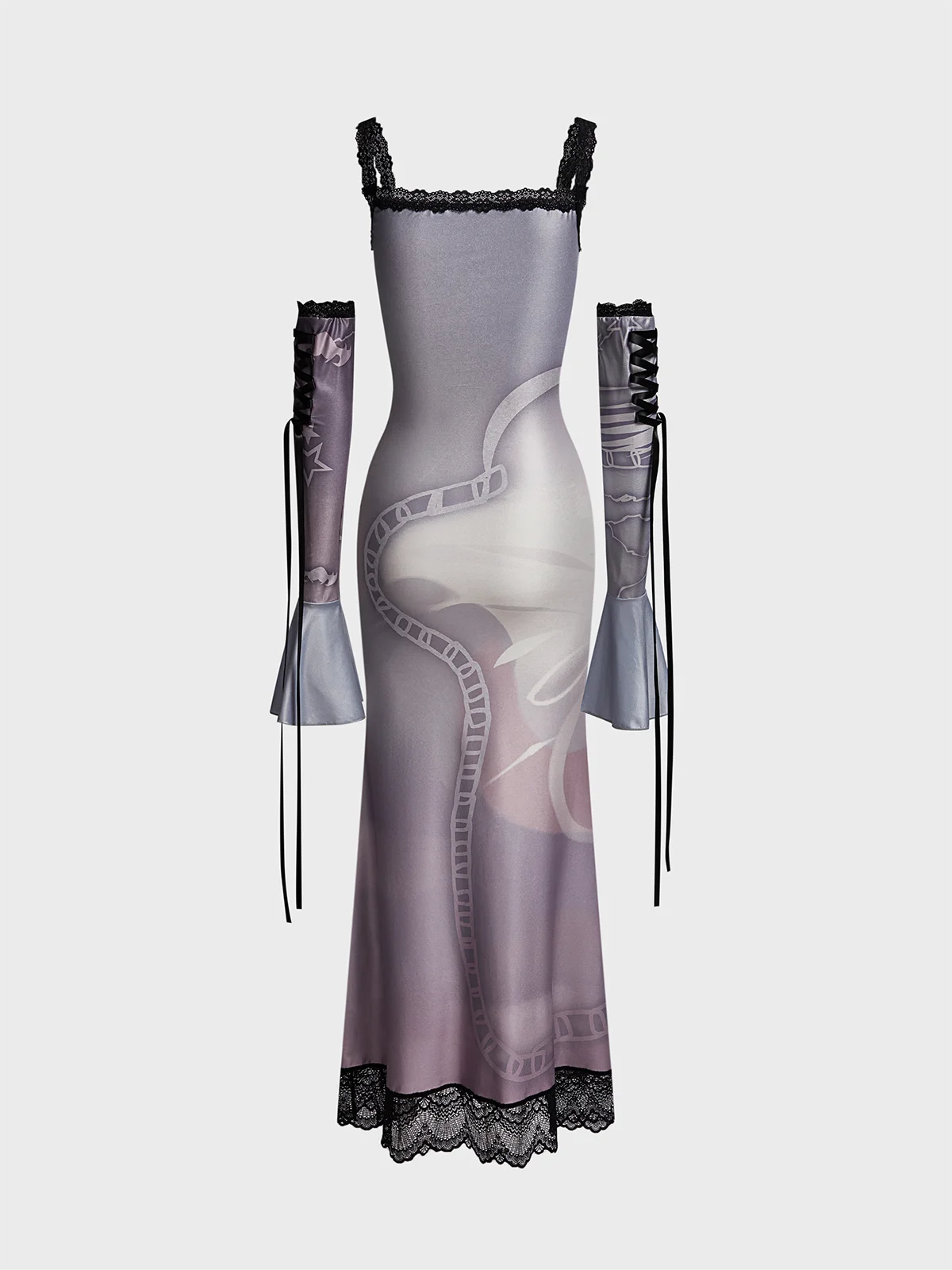 Spaghetti Abstract Long Sleeve Maxi Dress