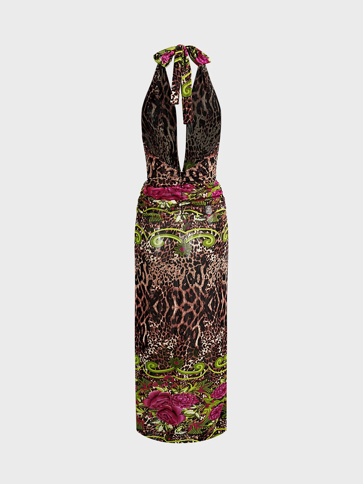 Side Slit Backless Halter Floral Sleeveless Maxi Dress