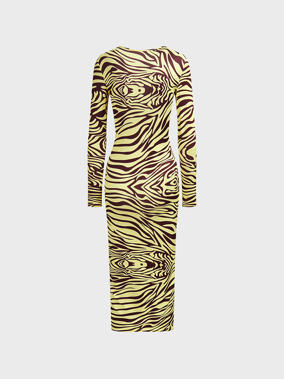 lace up Notched Animal Print Long Sleeve Maxi Dress