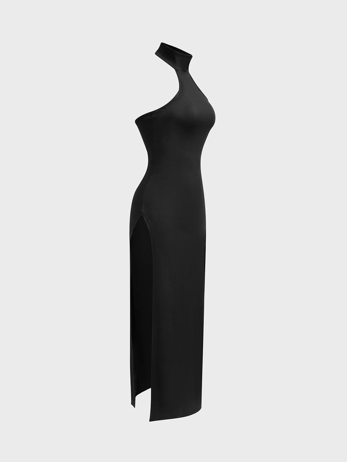 Split Halter Plain Sleeveless Maxi Dress
