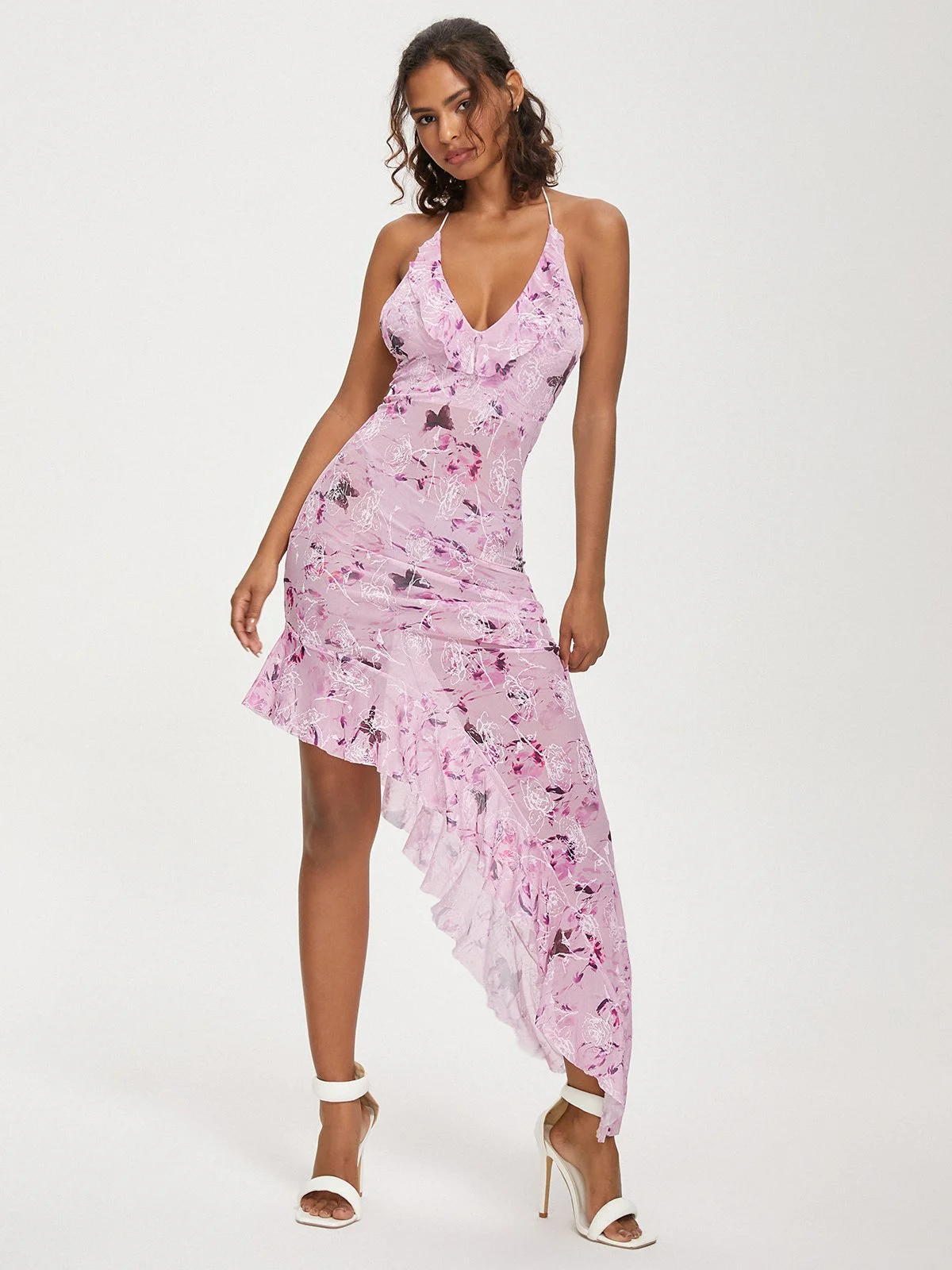 Backless Split Halter Floral Sleeveless Maxi Dress