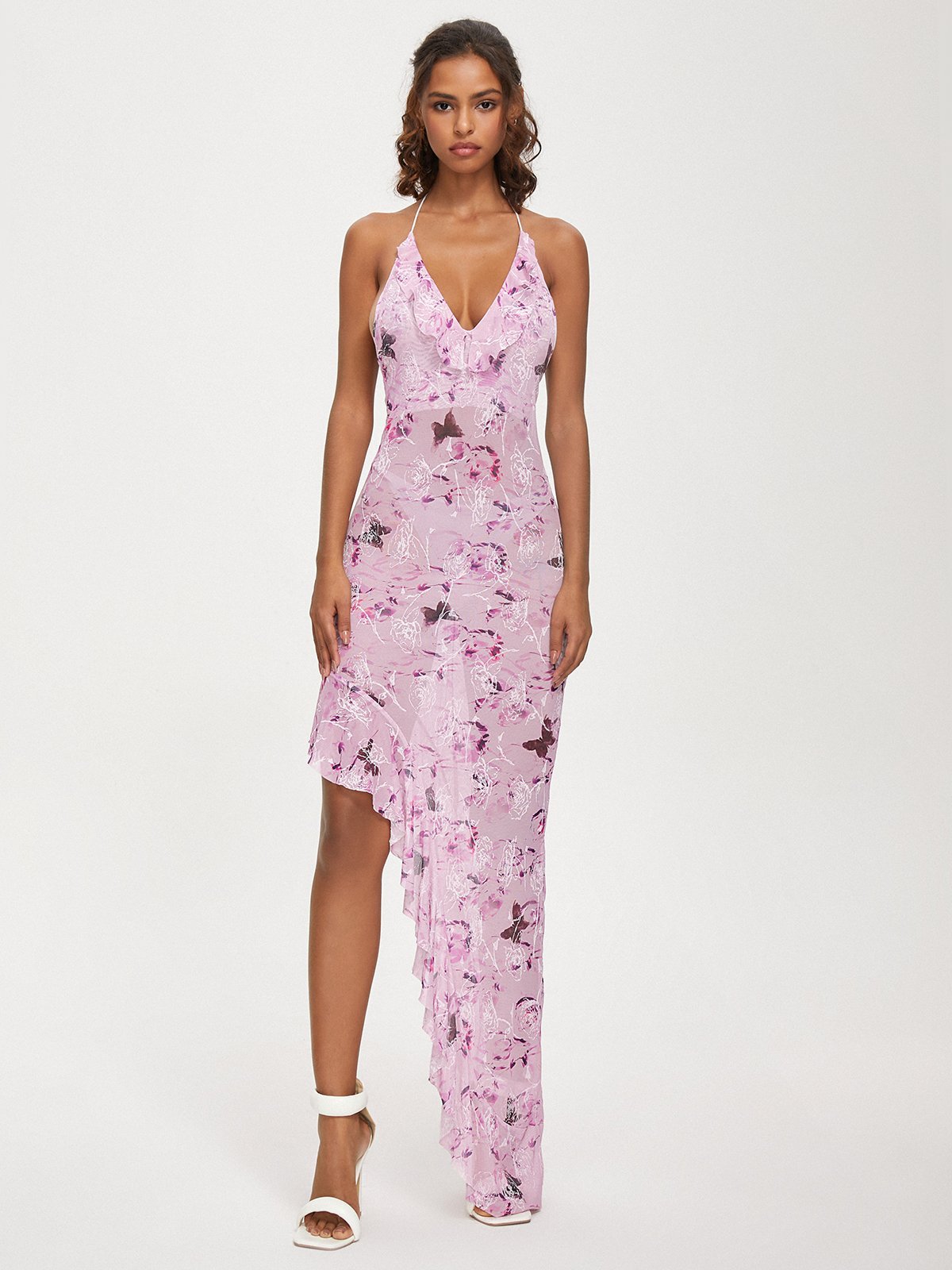 Backless Split Halter Floral Sleeveless Maxi Dress