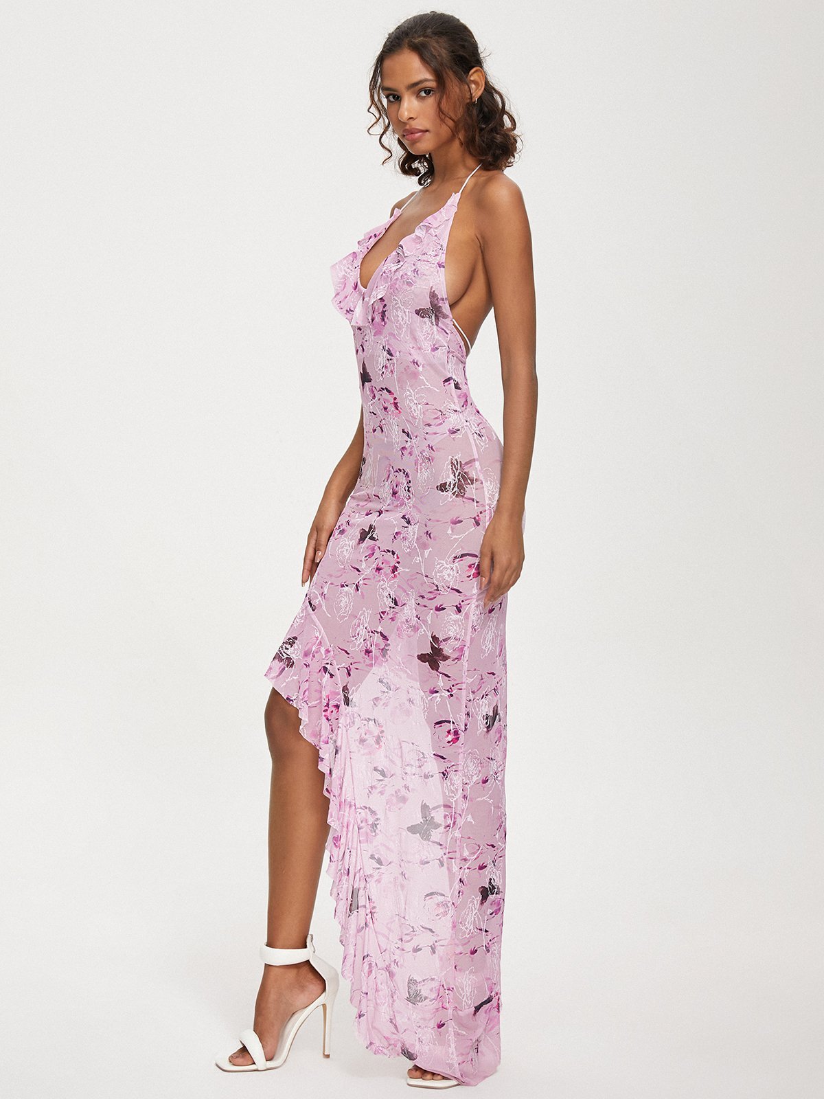 Backless Split Halter Floral Sleeveless Maxi Dress