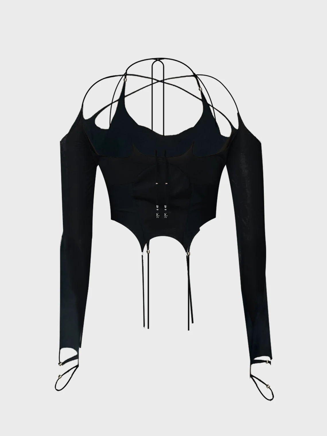 【Final Sale】Y2K Black Lace-Up Design Cut Out Irregular Hem Top Women Top