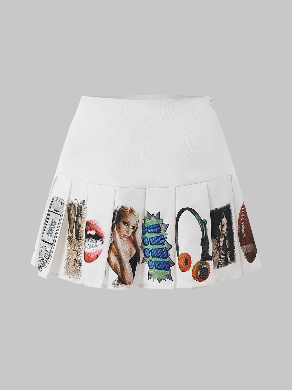 【Final Sale】Y2K White Pleated Cartoon Back To School Bottom Skirt