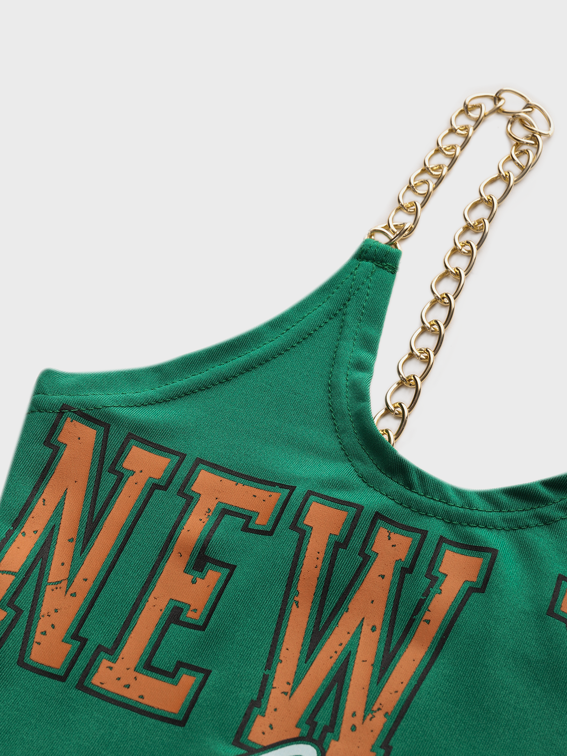 Street Green Asymmetrical Design Metal Letter Top Tank Top & Cami