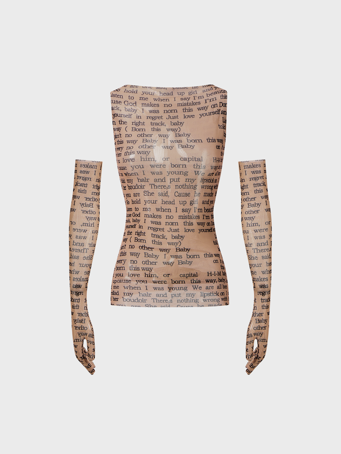 【Final Sale】Y2K Khaki Mesh Letter Arm Sleeves Party Top Women Top