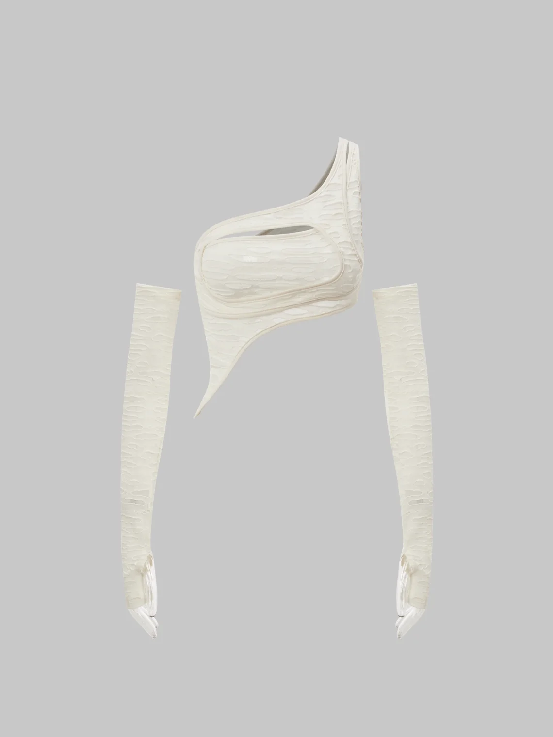 Y2K Off White Asymmetrical Design Arm Sleeves Cyberpunk Top Women Top