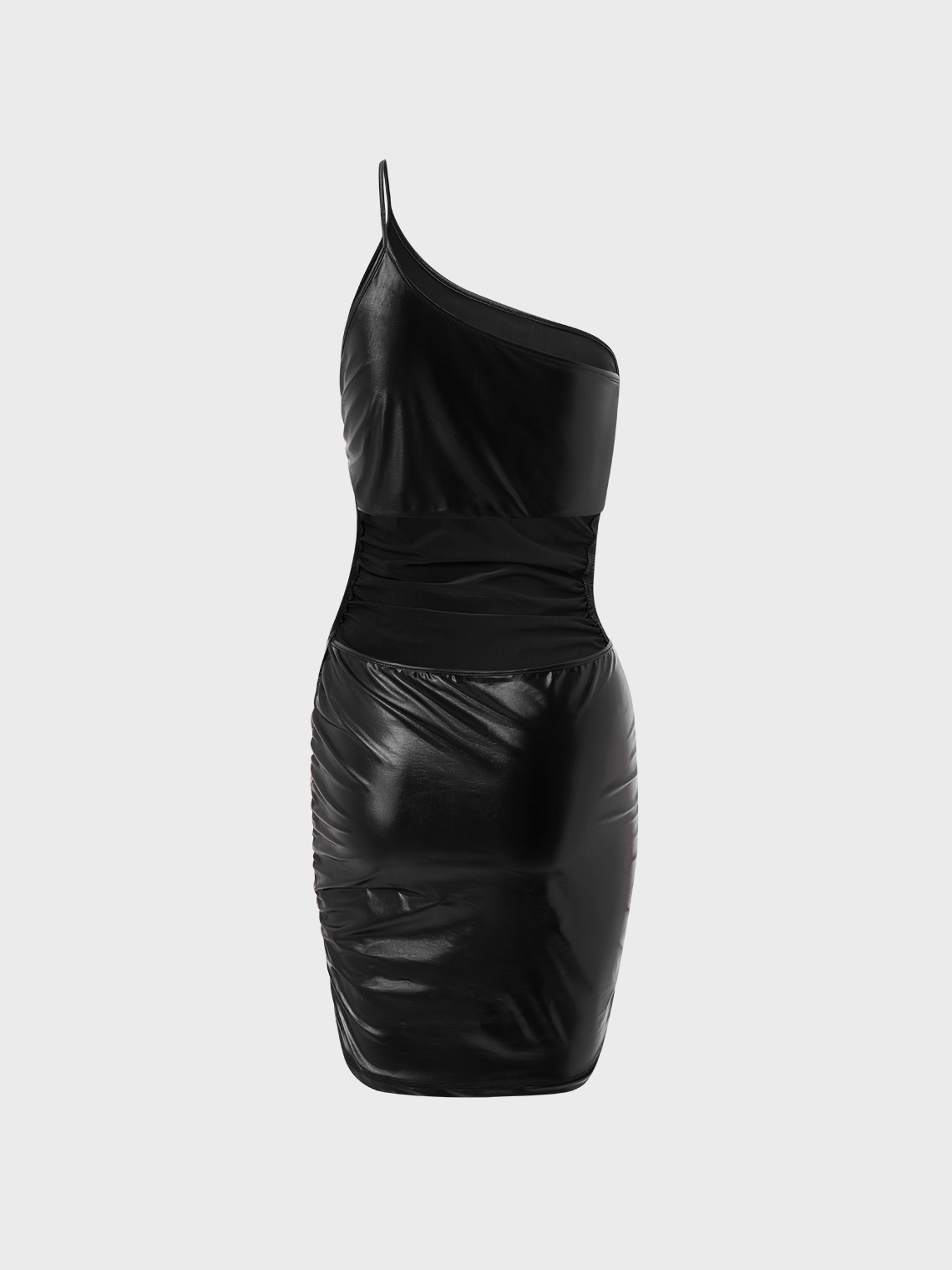 【Final Sale】Street Black Pu Asymmetrical Design Party Dress Mini Dress