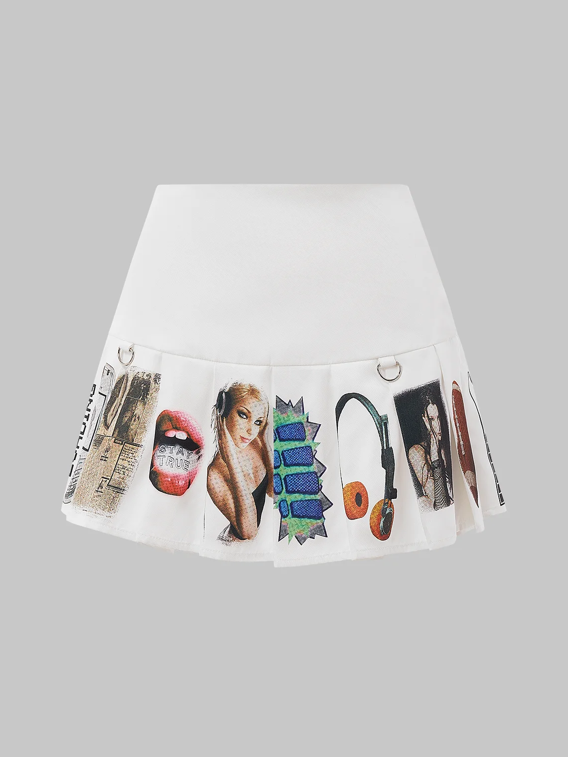 【Final Sale】Y2K White Pleated Cartoon Back To School Bottom Skirt