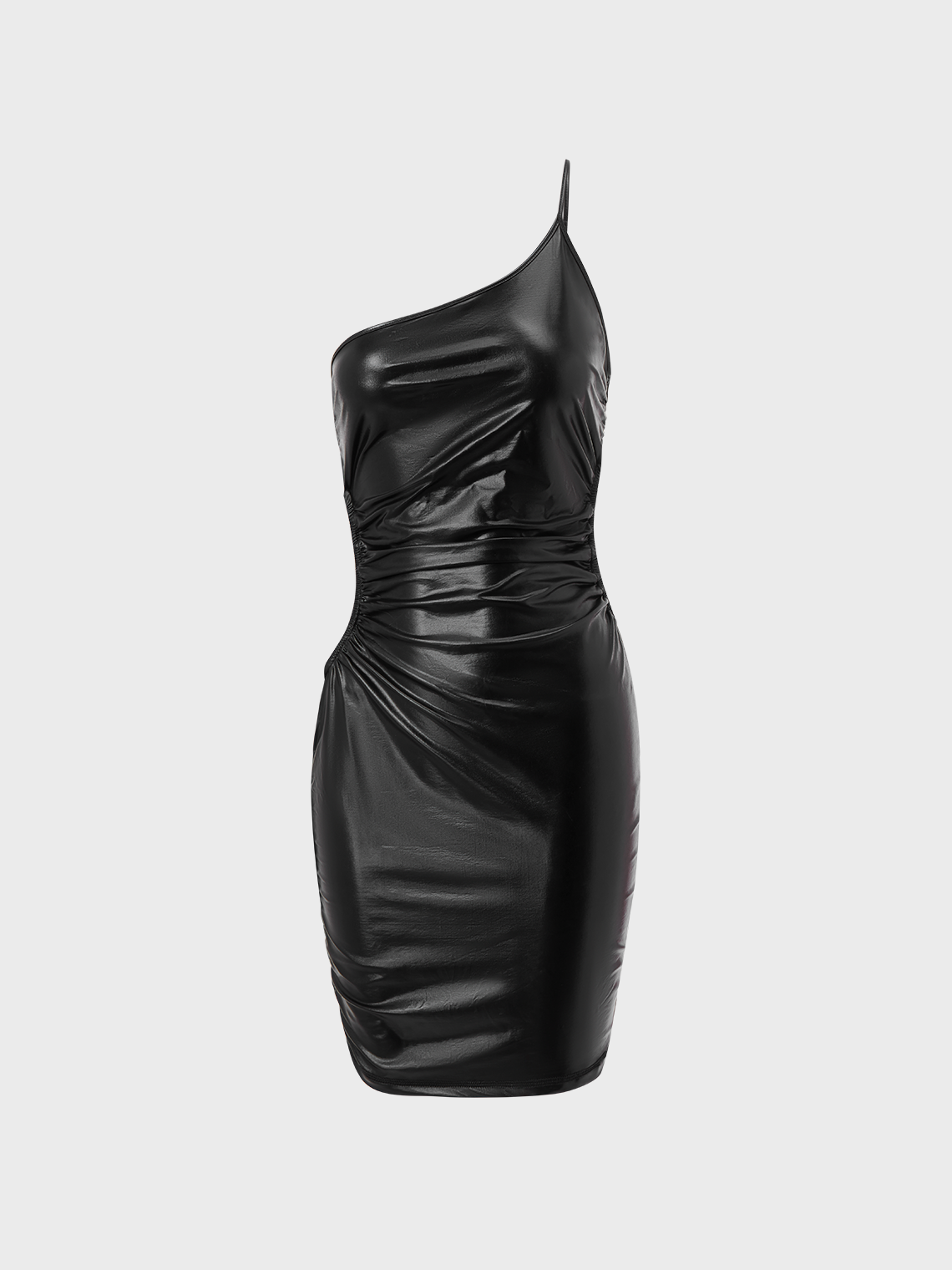 【Final Sale】Street Black Pu Asymmetrical Design Party Dress Mini Dress