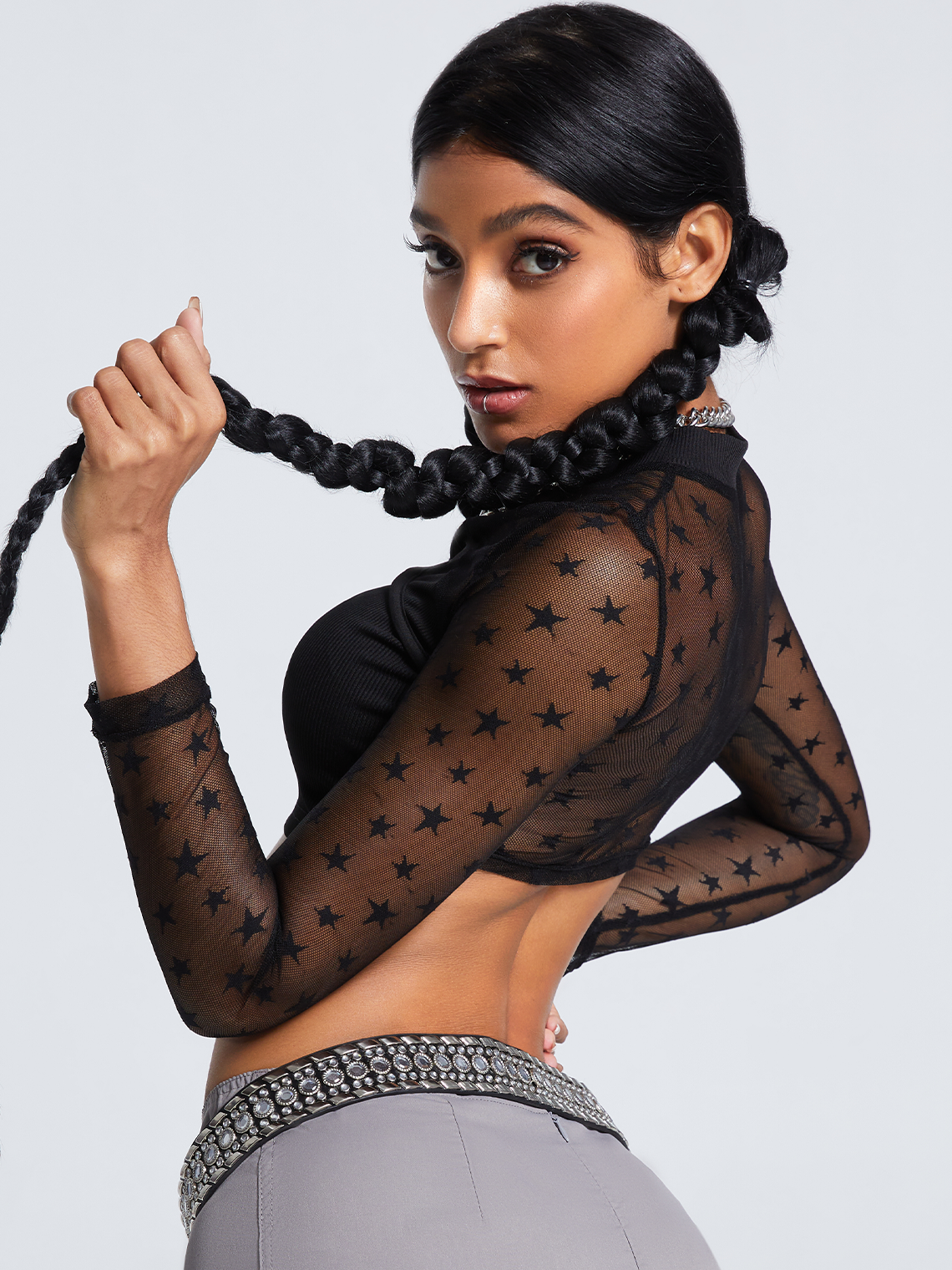 Y2K Black Mesh Star Top T-Shirt