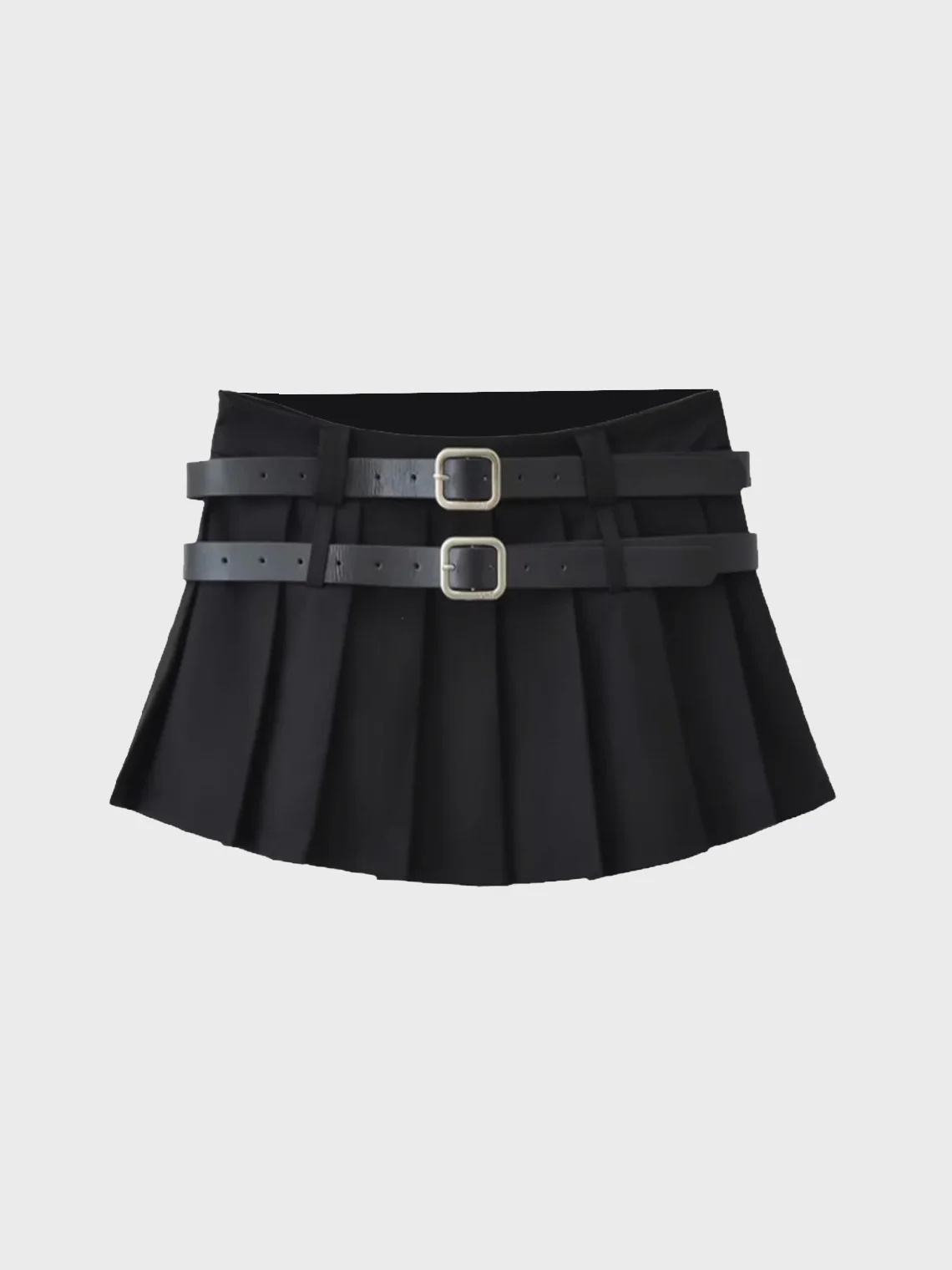 【Final Sale】Y2K Black Pleated Double belt Bottom Skirt