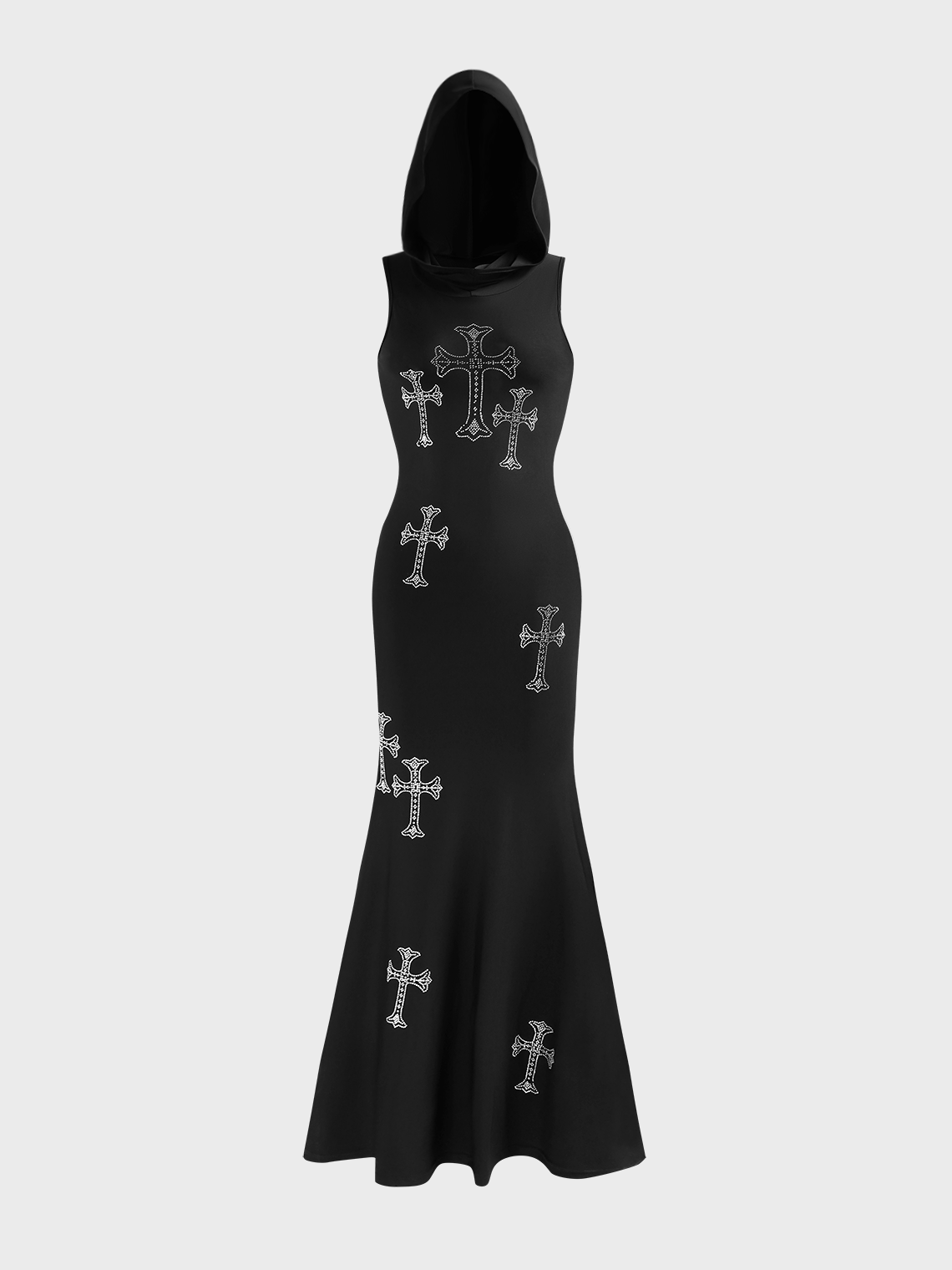 Cross Rhinestones Hoodie Sleeveless Maxi Dress