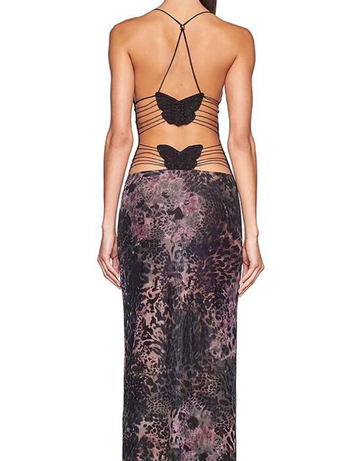 Backless Halter Butterfly Sleeveless Maxi Dress