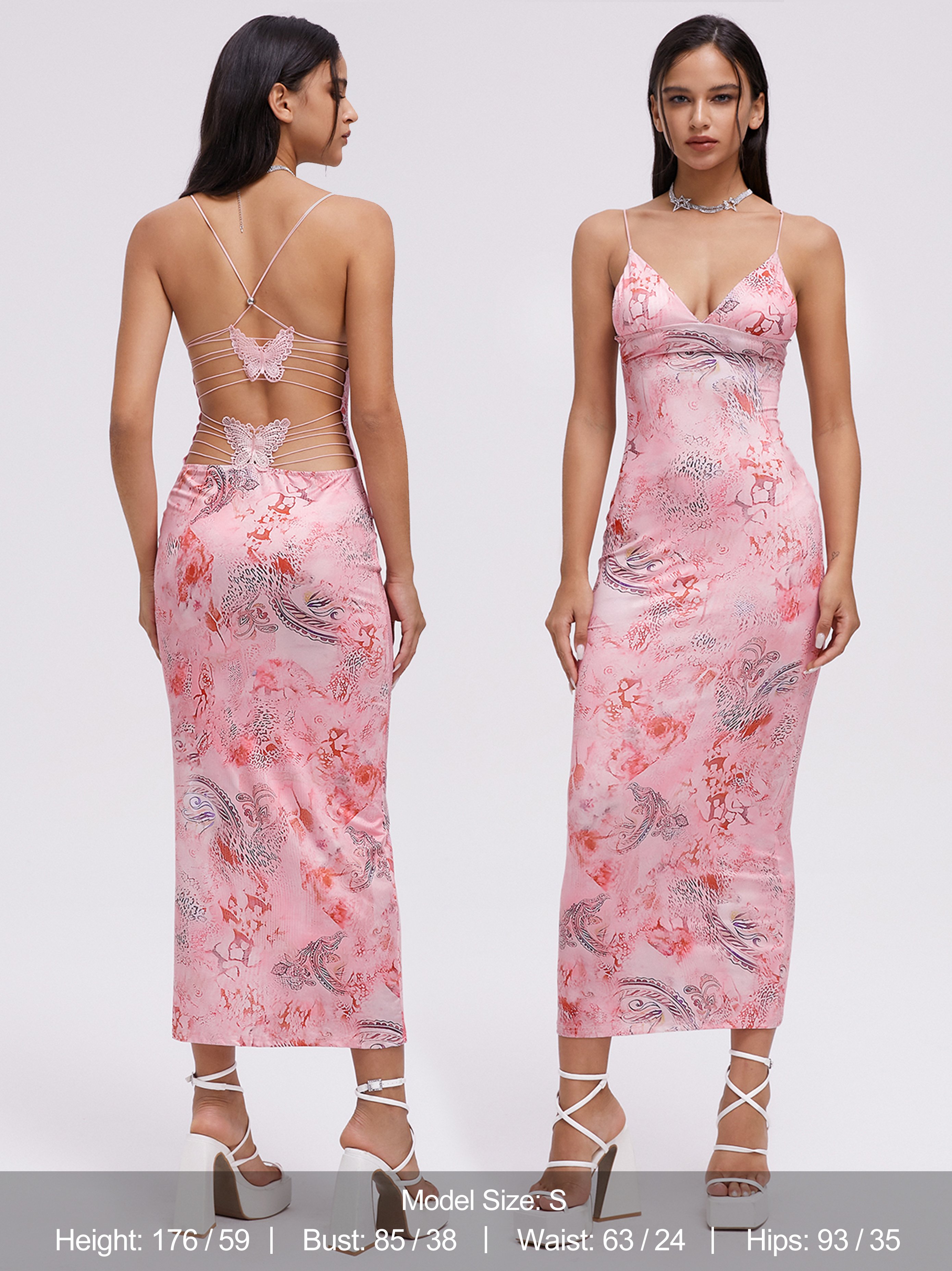 Backless Halter Butterfly Sleeveless Maxi Dress