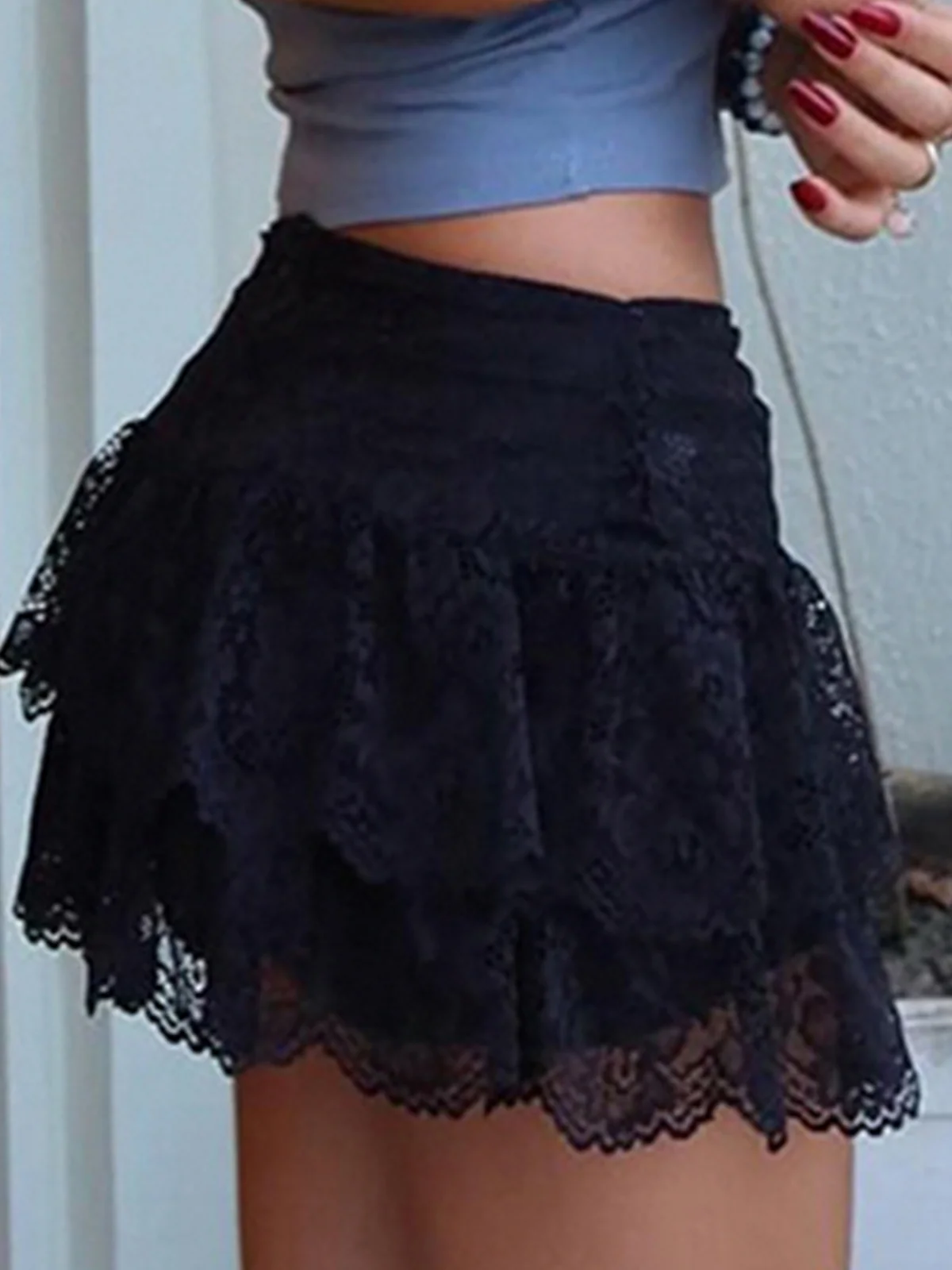 Lace Plain Short Skirt