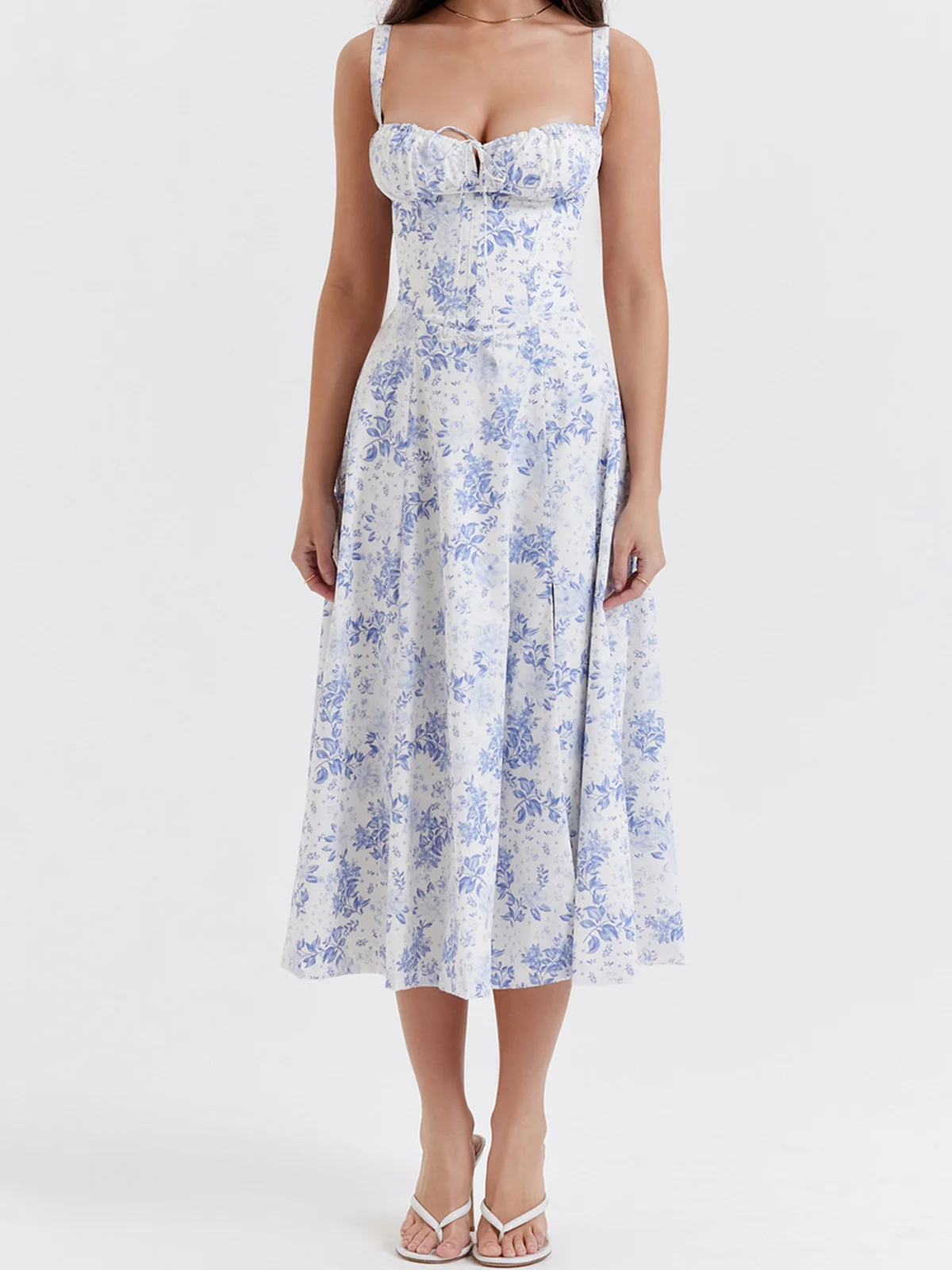 Square Neck Floral Gallus Maxi Dress