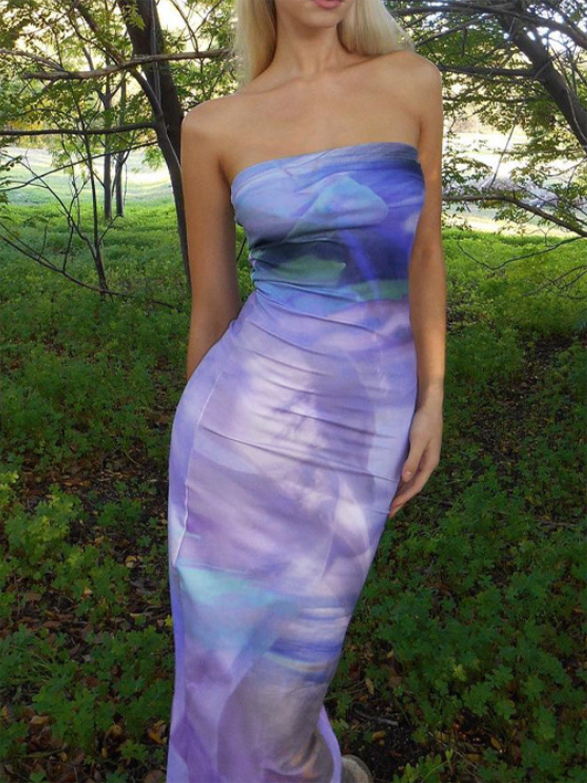 Strapless Abstract Sleeveless Maxi Dress