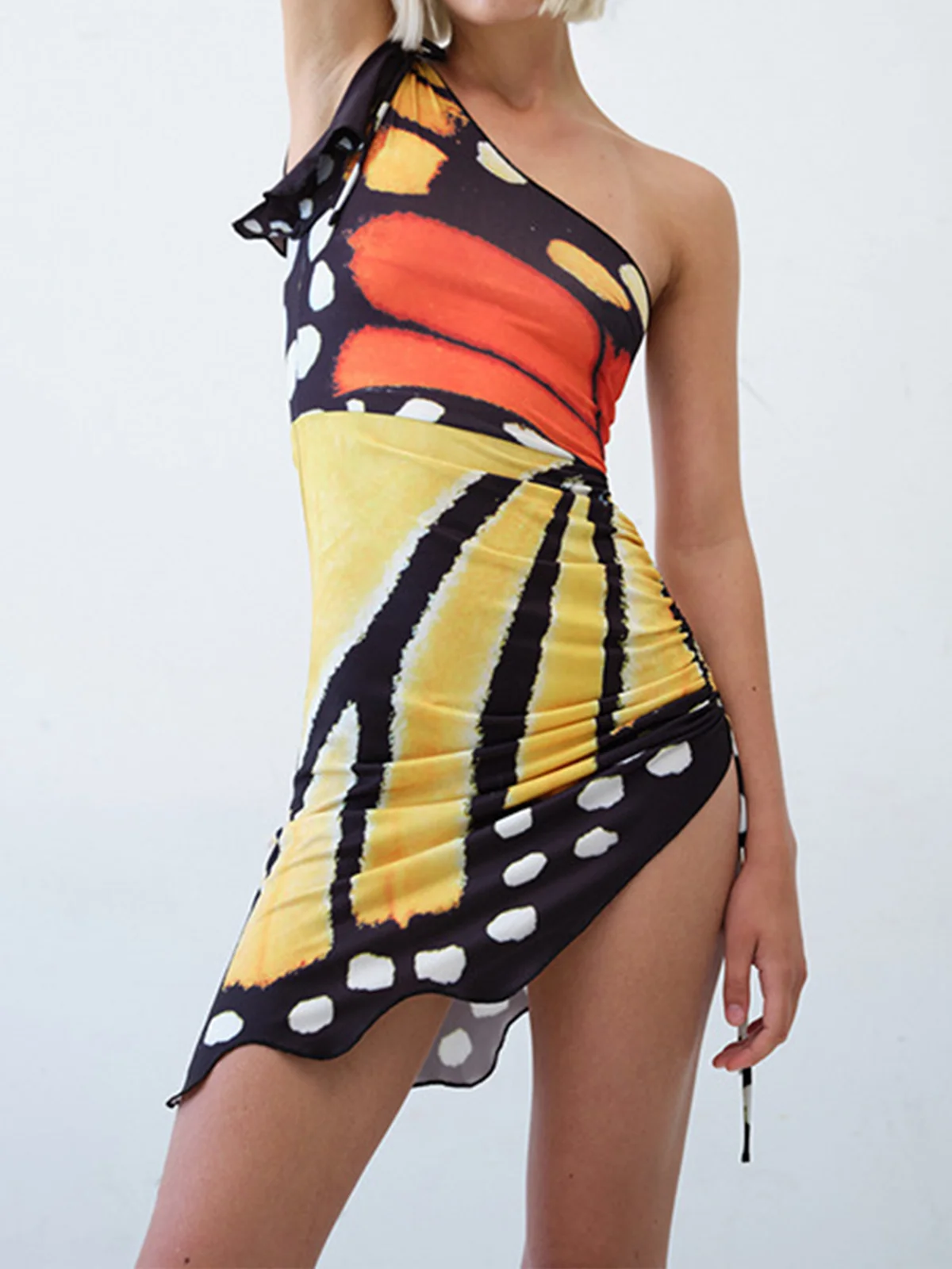 One Shoulder Butterfly Sleeveless Short Dress