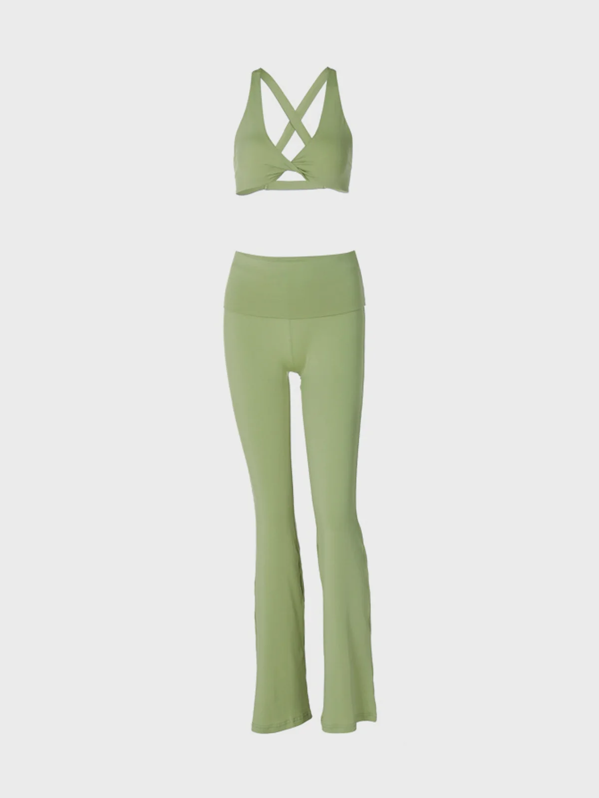 Knitted cut out Plain Top With Pants Two-Piece Set