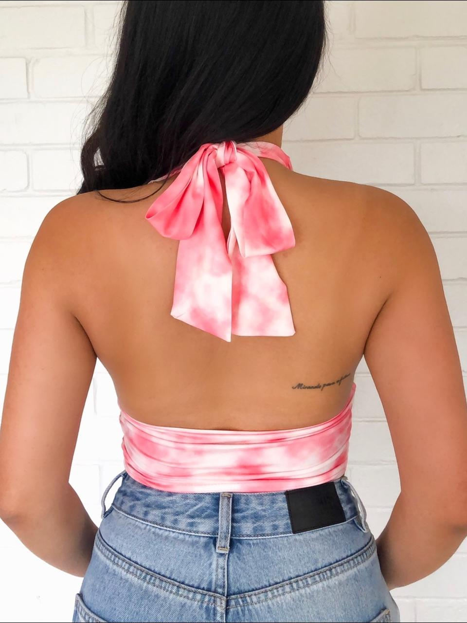 Pink Tie-Dye Halter Tank Top