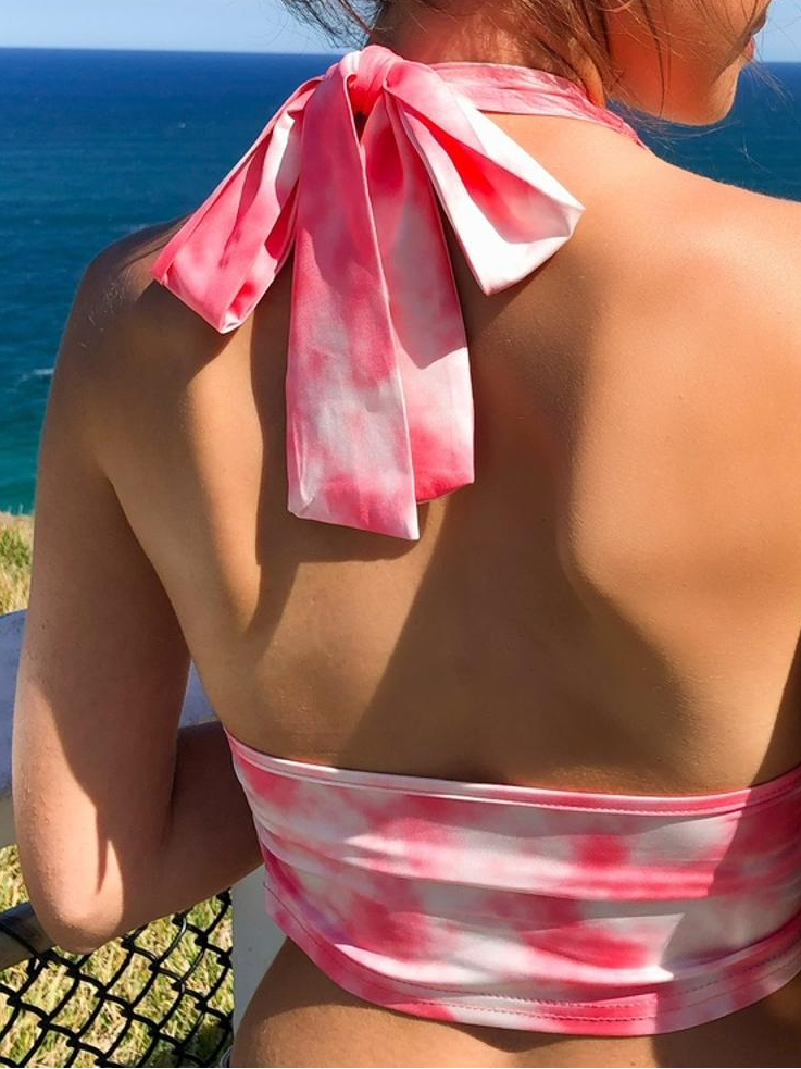 Pink Tie-Dye Halter Tank Top