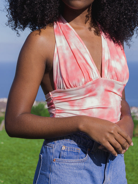 Pink Tie-Dye Halter Tank Top