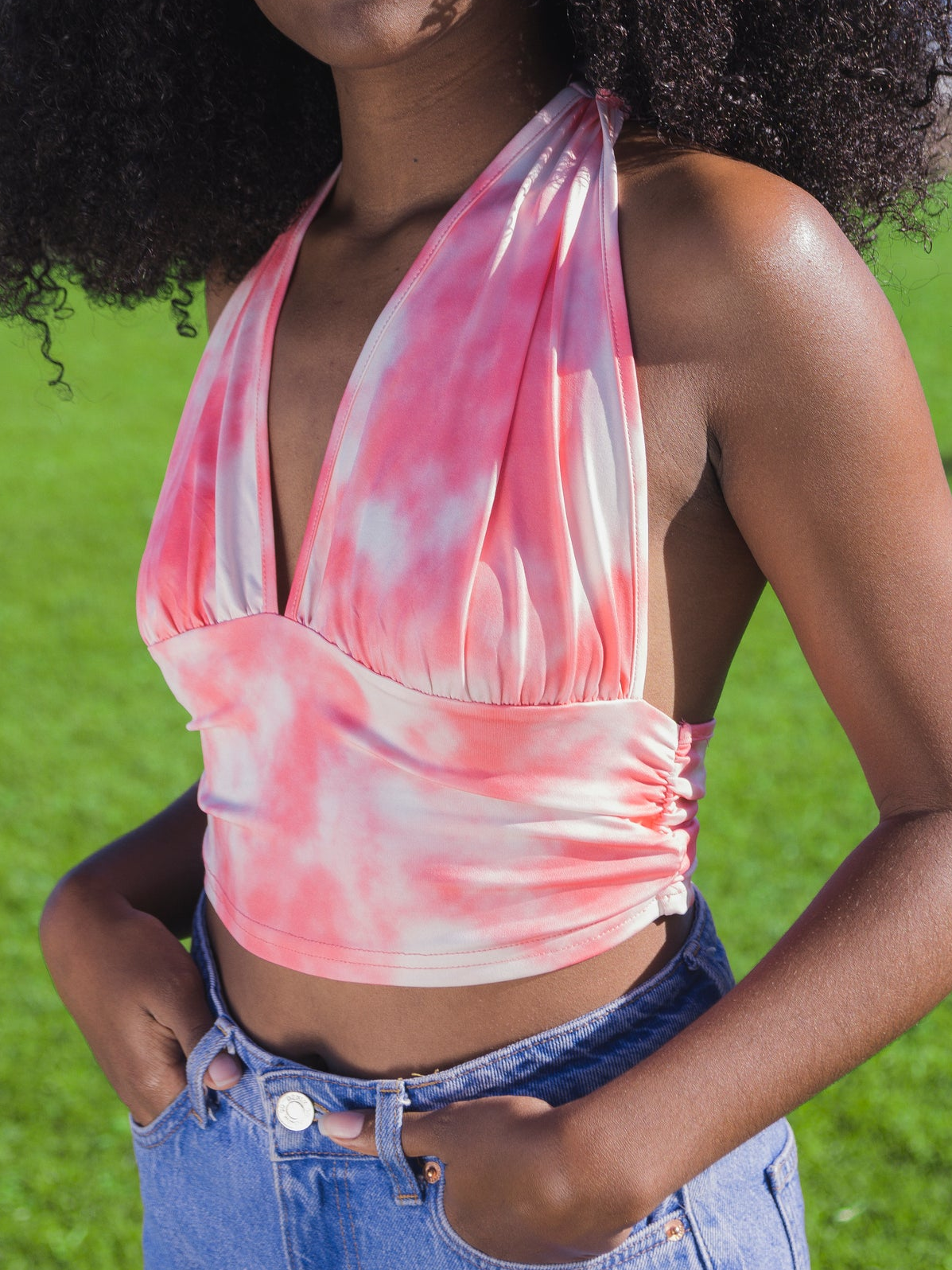 Pink Tie-Dye Halter Tank Top